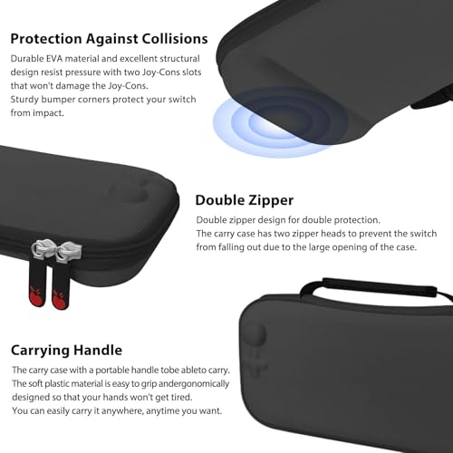 RAVEtone Travel Carrying Case Compatible with Nintendo Switch 2 Model 2025, Ultra Slim Premium EVA Portable Hard Shell Pouch Waterproof Game Bag with 16 Game Cartridge Accessories (Black) - color: Black, style: Slim