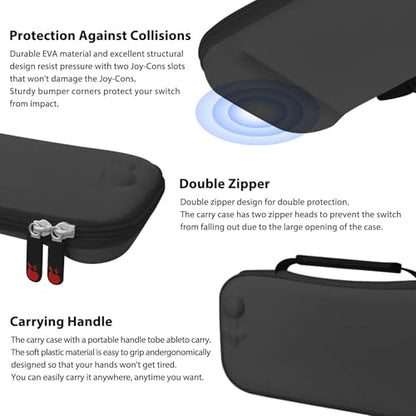 RAVEtone Travel Carrying Case Compatible with Nintendo Switch 2 Model 2025, Ultra Slim Premium EVA Portable Hard Shell Pouch Waterproof Game Bag with 16 Game Cartridge Accessories (Black) - color: Black, style: Slim