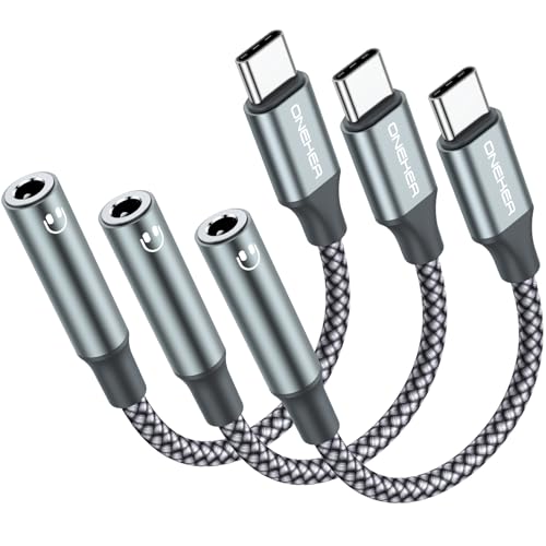 OneKer USB Type C to 3.5mm Headphone Jack Adapter, (3-Pack) USB C to Aux Female Audio Dongle Cable Cord Compatible with iPhone 16/15 Pro/15 Plus Max,MacBook, Samsung Galaxy S26 S25 (Grey) - size: 3 PACK