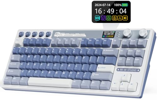 RK ROYAL KLUDGE M87 Wireless Gaming Keyboard with Screen & Dual Knobs, Blue | Bluetooth/2.4G/Wired, Hot Swappable Cream Switches, 5-Layer Noise Dampening Gasket Structure,Compact 75% Size for PC/WIN/Mac - color: Blue
