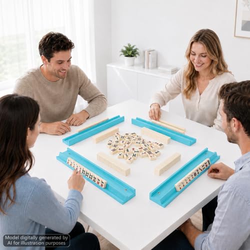 5Pcs Mahjong Racks with Pushers Wooden American Mahjong Tile Pushers and Racks Set with Mah Jong Rack Drawstring Bag Mah Jong Accessories for Players Gifts Home Game Night Party Supplies (Teal Blue) - color: Aqua Blue
