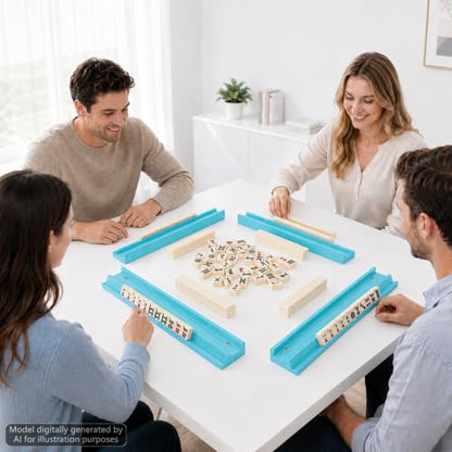 5Pcs Mahjong Racks with Pushers Wooden American Mahjong Tile Pushers and Racks Set with Mah Jong Rack Drawstring Bag Mah Jong Accessories for Players Gifts Home Game Night Party Supplies (Teal Blue) - color: Aqua Blue