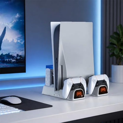 Cooling Station for PS5/Slim/Pro/Disc&Digital | Cooling Stand with Dual PS5 Controller Charging Station, 3 Levels Cooling Fan Multi-Function PS5 Accessories Slot and USB Hub - color: White 2