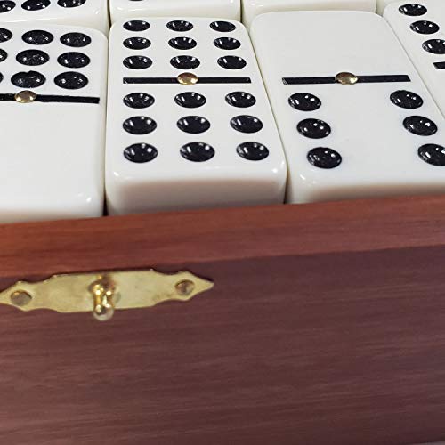Marion Double 9 Domino Set (55 Tiles) Jumbo Tournament Professional Size with Spinners in Dovetailed Sheesham Wood Box (White Sheesham) - color: White Sheesham