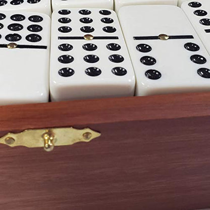 Marion Double 9 Domino Set (55 Tiles) Jumbo Tournament Professional Size with Spinners in Dovetailed Sheesham Wood Box (White Sheesham) - color: White Sheesham