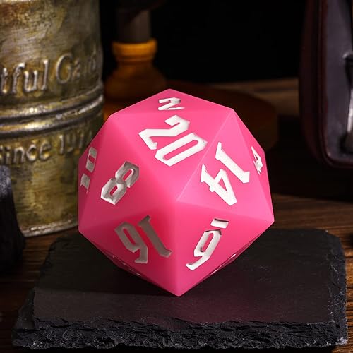 55mm Silicone D20 DND Dice, Large D20 Single 20 Sided Dice | Glow-in-the-Dark D20 Giant Dice with Gift Box for Dungeons and Dragons RPG Bar Pub Club Party Games (Pink/White) - color: Pink/White