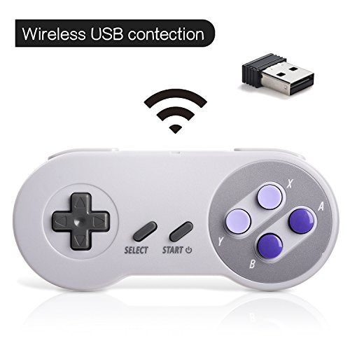 2 Pack Wireless USB SNES Controller for Windows PC, macOS (Purple/Gray) | (Rechargeable), (Plug and Play), (Ultra-Low Latency 2.4GHz USB Receiver), Compatible with Snes9X, OpenEmu Emulators, Linux - color: Gray/Purple
