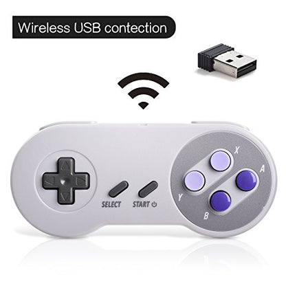 2 Pack Wireless USB SNES Controller for Windows PC, macOS (Purple/Gray) | (Rechargeable), (Plug and Play), (Ultra-Low Latency 2.4GHz USB Receiver), Compatible with Snes9X, OpenEmu Emulators, Linux - color: Gray/Purple