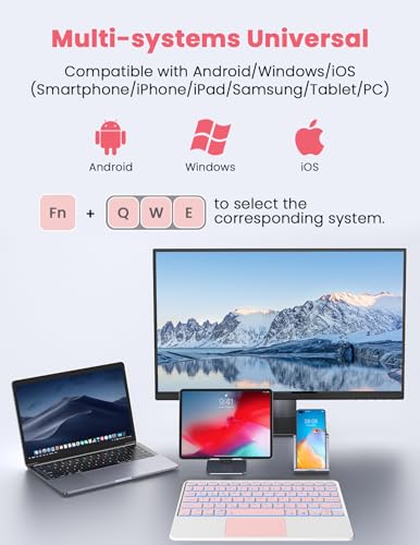 LAMA Backlit Bluetooth Touchpad Keyboard for iPad Pro/Air/Mini, Ultra-Slim Rechargeable Wireless Keyboard and Mouse for iPhone 15/14/13 Pro/Samsung/Tablet/PC/Laptop/iOS/Windows/Android, PK - color: Rose