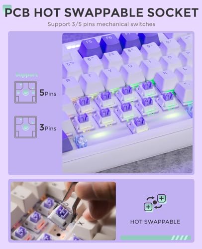 DAREU EK98pro Wireless Mechanical Keyboard, Gasket Hot Swappable Custom Structure, Creamy Pre-lubed Linear Switches, PBT Keycaps, BT5.0/2.4GHz/USB-C, RGB Backlit Gaming Keyboard for Win/Mac - color: Mystic Violet