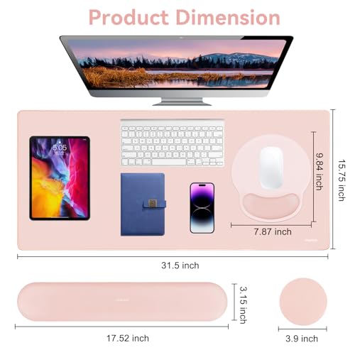 MOSISO Wrist Rest for Mouse Pad Set, Large Gaming Deskpad, Baby Pink | Circle Curved Mousepad&Keyboard Wrist Rest&Coaster, Ergonomic Non-Slip Mousepad&Easy Typing Pad with Silicone Lining - color: Baby Pink