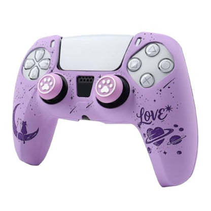 Moonlit Cats with a Loving Heart Controller Skin Compatible with PS5/Playstation 5 Controller, RALAN Protector Case Cover Customised Thumb Grip - color: MCats Purple