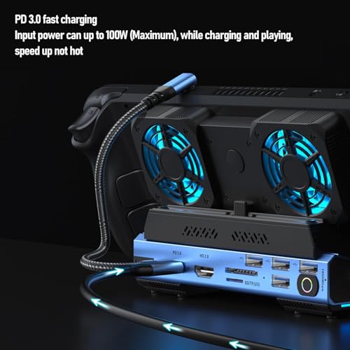 for Legion Go for Claw Docking Station, HDMI 4K 60Hz Gigabit Ethernet 10 in 1 Handheld Gaming Console Dock with Dual Cooling Fan, USB 3.0 PD100W M.2 NVMe Slot