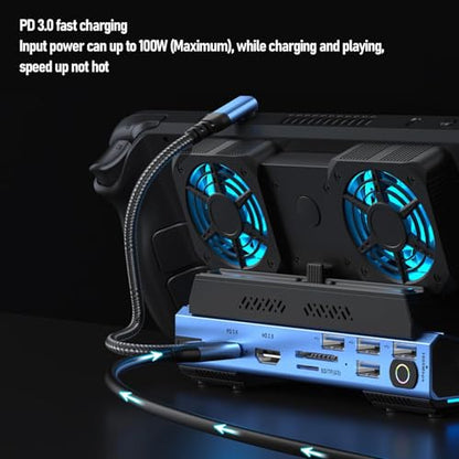 for Legion Go for Claw Docking Station, HDMI 4K 60Hz Gigabit Ethernet 10 in 1 Handheld Gaming Console Dock with Dual Cooling Fan, USB 3.0 PD100W M.2 NVMe Slot