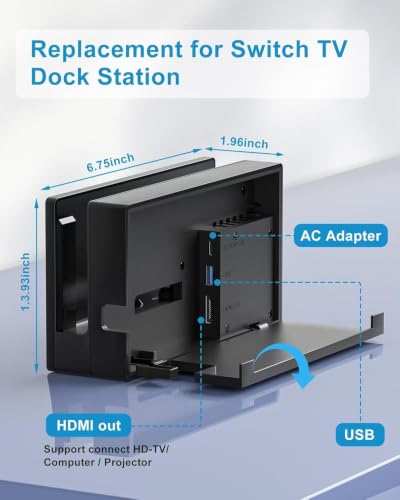 Dock Station for Nintendo Switch & OLED | 3-in-1 Replacement Dock | Original IC Chip, AC Charger, High-Speed HDMI Cable, 1080P Full HD Output TV Mode, Not Compatible with Switch 2