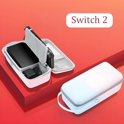 QUBAMG Switch 2 Dock Case Compatible with Nintendo Switch 2（2025）, Fit Joy-Con,AC Adapter, Adjustable Stand & Game Cartridges,Portable Travel Case with Zipper Hard Shell for Switch Console Pro - color: Switch 2 Blue&Pink