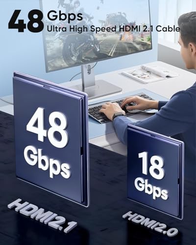 8K HDMI Cable 3FT 3-Pack, Ultra High Speed HDMI Gaming Monitor Cord, Supports 4K/120Hz, 8K/60Hz, 48Gbps DTS:X for Soundbar, PS5, PS4, TV, Xbox, Roku, Cinema, Computer