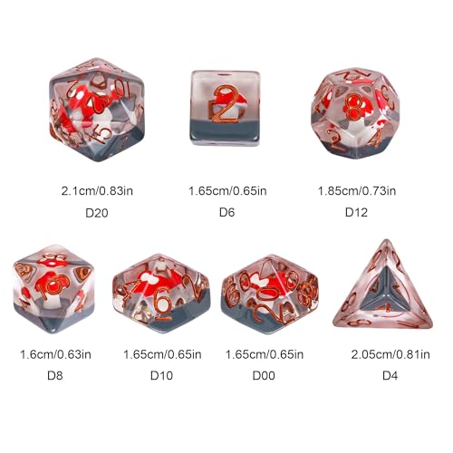 UDIXI Mushroom DND Dice Set, Red Mushroom Dice Set for Role Playing Games | Velvet Storage Bag, DM Gift, for Dungeons and Dragons Tabletop Games Board Games - color: Mushroom Red