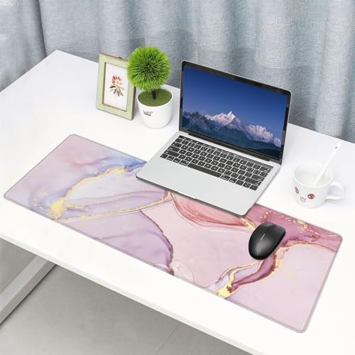 Large Mouse Pads for Desk, Extended Marble Gaming Mousepad for Women Office Gifts, Funny XL Big Stitched Waterproof Nonslip Computer Mats Deskmat for Keyboard, (Pink, 31.5 * 11.8 in) - color: Pink Marble