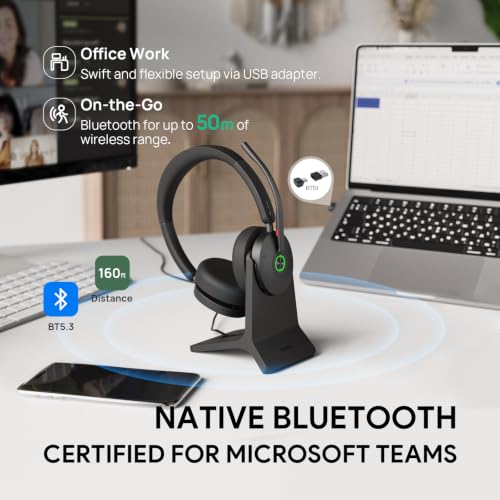 Yealink BH74 ANC Wireless Headset with Mic for Work, Bluetooth Headset Noise Cancelling with 6 AI Microphone,32H Battery Life & Mute Button,Microsoft Teams Premium Open Office Certified for PC - color: Black (Teams), style: BH74