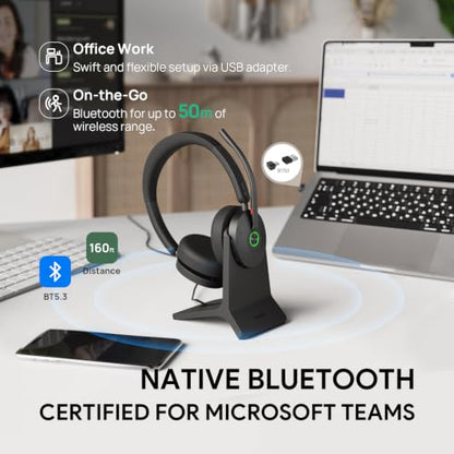 Yealink BH74 ANC Wireless Headset with Mic for Work, Bluetooth Headset Noise Cancelling with 6 AI Microphone,32H Battery Life & Mute Button,Microsoft Teams Premium Open Office Certified for PC - color: Black (Teams), style: BH74