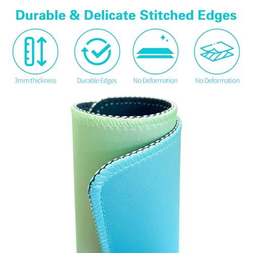 Bloss Small Mouse Pad, Non-Slip Desk Pad Mat, Mat for Keyboard and Mouse, Mint Green to Blue Desk Mousepad with Stitched Edges, Gaming Mouse Pad(11.8 x 9.8 Inches / 3mm) - color: Mint Green, size: 11.8L x 9.8W inches