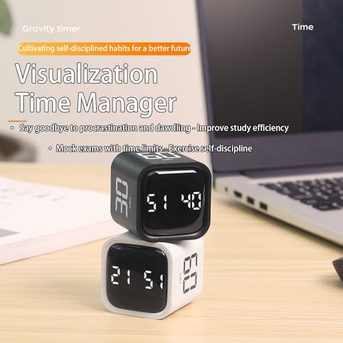 EooCoo Pomodoro Timer Cube, Small Gravity Timer, 5 10 30 60 Mins Preset | Desk Timer Flip Timer, ADHD Tools Cube Countdown Stopwatch, Office Desk Decoration for Work, Study, Back to School, Kitchen - style: Digital Display