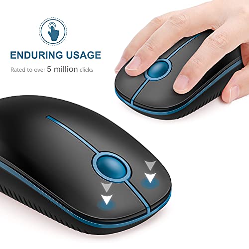 Vssoplor Wireless Mouse, 2.4G Slim Portable Computer Laptop Mouse with Nano Receiver Quiet Silent Optical Mice for Notebook, PC, Laptop, Computer-Black and Sapphire Blue - color: Black and Sapphire Blue