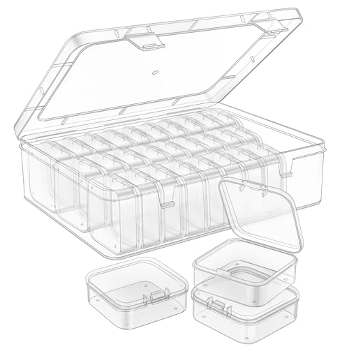Mathtoxyz Bead Organizer Box, 62Pcs Small Organizers and Storage Plastic Cases, Mini Clear Storage Containers With Hinged Lid, Rectangle for Bracelet Making, DIY Jewelry Craft, Nail - size: Clear - 2P