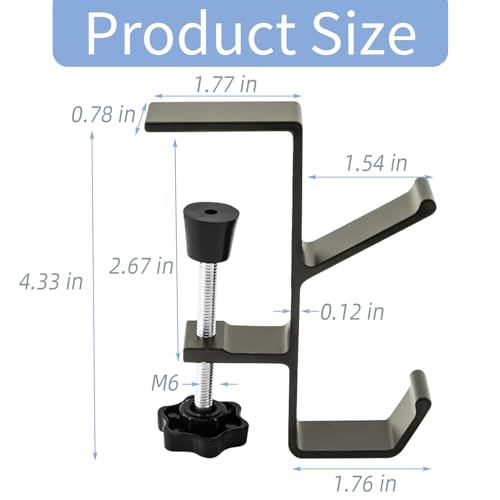Desk Mount Bag Holder Hook Clamp-On Backpack Hanger Portable Desk Mount Headphones Holder Reduce Desk Clutter for Table Desk, Under Counter (Grey) - color: Gray