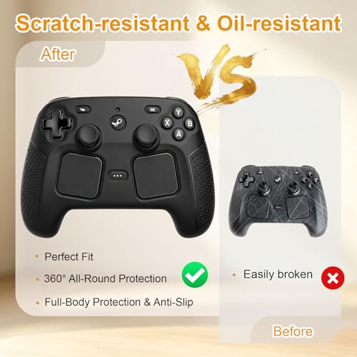 Protective Case for 2026 Steam Controller 2 Accessories, Soft Silicone Cover with Comfort Grip Black Shell Skin, Ergonomic Design Snug Fit Anti-Slip Shockproof Case Cover with Full Protection
