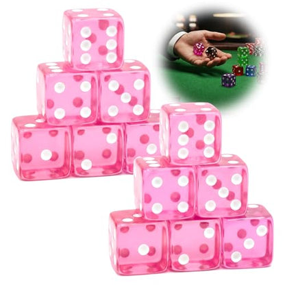12 Piece 19 mm Casino Style Dice Set, Acrylic Translucent D6 Dice with Square Rounded Edge, Pink for Craps, Table Games, Board Games, RPG, MTG, DND(Pink) - color: Pink