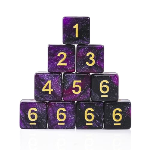 10 Pieces Polyhedral Dice Set D6 Dice 16mm Acrylic 6 Sided Dice Game Dice for Dungeons and Dragons RPG MTG DND Dice Table Games (Starry Purple Black) - color: Starry Purple Black
