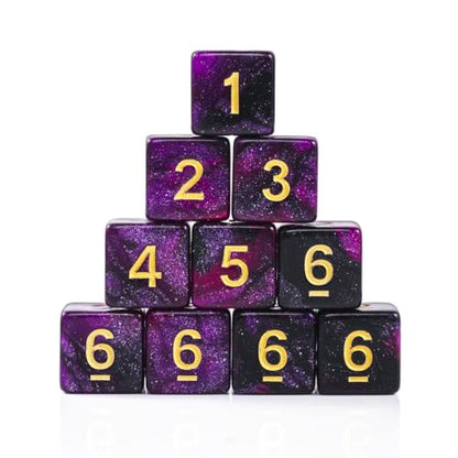 10 Pieces Polyhedral Dice Set D6 Dice 16mm Acrylic 6 Sided Dice Game Dice for Dungeons and Dragons RPG MTG DND Dice Table Games (Starry Purple Black) - color: Starry Purple Black