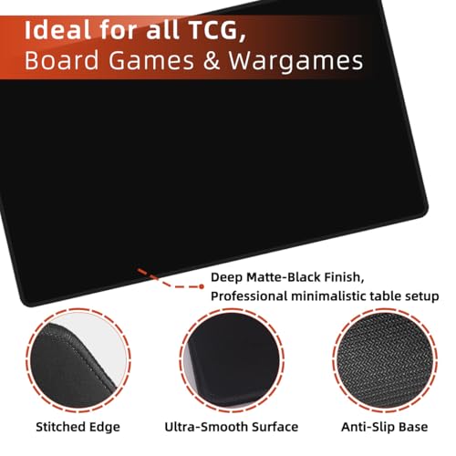 Classic Black TCG Playmat – Solid Color Card Game Mat for All Trading Card Games, 24x14 inch, Stitched Edge, Non-Slip Rubber Base, with Prismatic Playmat Tube - color: Solid Black