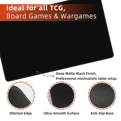 Classic Black TCG Playmat – Solid Color Card Game Mat for All Trading Card Games, 24x14 inch, Stitched Edge, Non-Slip Rubber Base, with Prismatic Playmat Tube - color: Solid Black