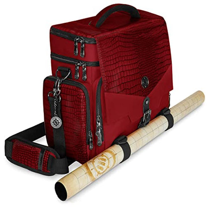 ENHANCE Collector's Edition RPG Adventurer's DnD Bag - Dragon Hide Exterior Travel RPG Bag with Tabletop Miniatures Storage Vault, Mat Holder, DnD Dice & Token Pockets, Fits 4-8 Books (Dragon Red) - color: Dragon Red