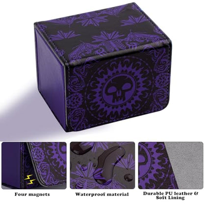 Deck Box for MTG Cards, Trading Commander Deck Case Holds 120+ Sleeved Cards, PU Leather Magnetic Collectible Card Storage Box Fits for TCG Magic Card (Purple) - color: Purple