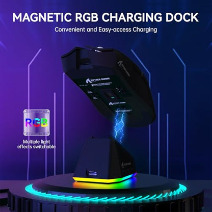 ATTACK SHARK X11 Wireless Gaming Mouse, PAW3311 Sensor, Lightweight, RGB Charging Dock, 22,000 DPI, Tri-Mode Connectivity, 5 Programmable Buttons - Black - color: Black, size: Mouse only
