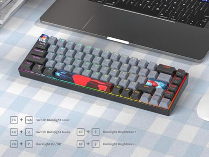 Grey and Black Mechanical Gaming Keyboard 65 Percent, Red Switch RGB Keyboard 65%, 68 Keys Small Wired Key Board, PBT Keycaps Anti-Ghosting Mini Keyboards for Game/Office (68 Dolch) - color: 68 Dolch/Red Switch