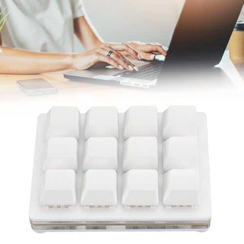 12 Key Programmable Macro Keyboard, One Handed Mechanical Gaming Keypad with Hot Swappable Red Switches, USB C Wired Mini Macropad for PC, Customizable RGB Backlit - color: White