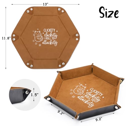 Leather Dice Tray for Rolling Novelty Cat Folding Hexagonal Dice Holder Dice Storage Accessories Desk Organizer Funny Gift for RPG, DND Game Players