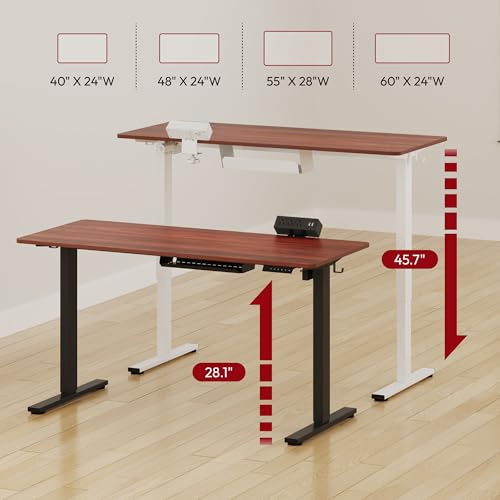SANODESK Electric Standing Desk with Desk Clamp Power Strip 40"x 24" Whole-Piece Desktop Height Adjustable Stand Up Desk with Cable Management Sit Stand Home Office Desk White Frame/Mahogany Top - color: White Frame+mahogany Top, size: 40"x24"