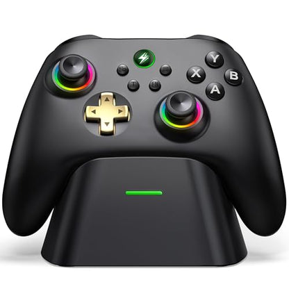 Wireless PC Gaming Controller - Hall Effect Joystick - No Drift, 2.4G & Wired 1000Hz Polling Rate, Remappable Buttons, Turbo & Vibration, Bluetooth Gamepad for PC/Switch/iOS/Android with Charging Dock - color: Black
