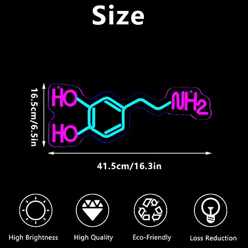 Dopamine Molecule Neon Sign Dimmable LED Light Up Wall Decor Science Chemistry Structure Art Aesthetic Happy Hormone Sign for Lab, Office, Classroom Graduation Christmas Gift(16.3 * 6.5in) - style: Dopamine