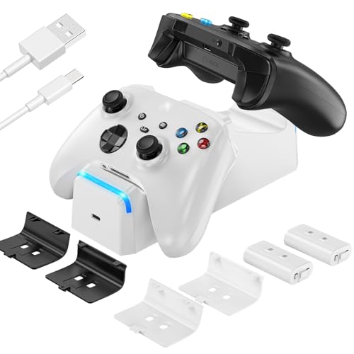 KEKUCULL Dual Dock Charging Station Compatible with Xbox Series X/S, Xbox One/One X/One S Controllers, Efficient Xbox Controller Charger with 2 * 1100mah Rechargeable Controller Battery Packs(White) - color: White
