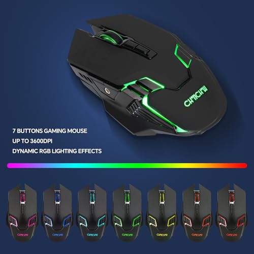 CHONCHOW USB Wireless Gaming Keyboard and Mouse Combo, LED Backlit Ergonomic Mechanical Feeling Keyboard, Rechargeable 2500mAh Battery, Anti-ghosting Keyboards 7D 3600DPI Mice for PC Gamer
