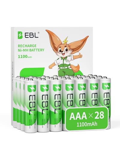 EBL AAA Rechargeable Batteries, 28-Pack, 1100mAh 1.2V Ni-MH Battery | Mercury-Free, 1200 Cycles, Pre-charged, Low Self-Discharge, AAA Size, Universal Fit for Flashlights, Remotes - size: 28 AAA