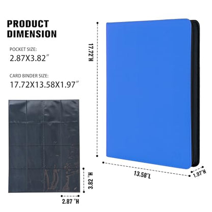 Card Binder 16 Pocket,Trading Card Binder Holds up to 1408 Cards with 44 Sleeves,Zipper Card Holder Album Compatible with TCG Card/Game Cards/Sports Card-Light blue - color: Sky Bule
