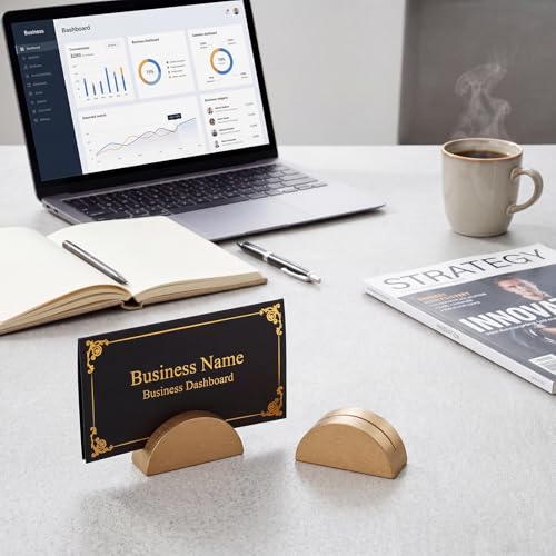 Colingmill 24 Pcs Wooden Table Number Stands with Tented Cards,Gold, Black | Wedding Table Name Holder Semicircular Design Place Card Holders for Retail Shop Wedding Party Events - color: Gold, Black